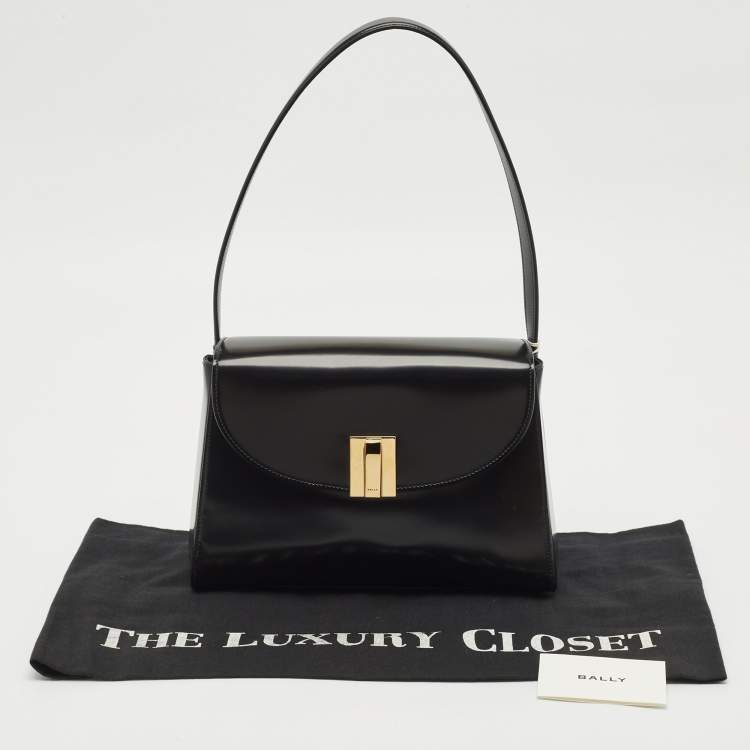 Pre Owned Bally Black Brushed Leather Small Ollam Shoulder Bag