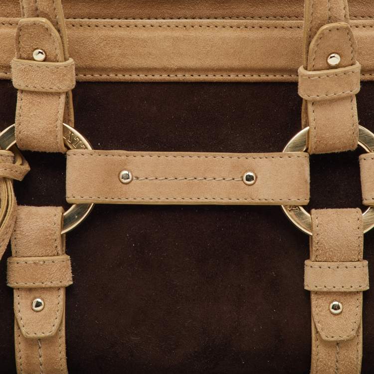 Pre Owned Bally Dark Brown/Beige Suede Tassel Frame Satchel