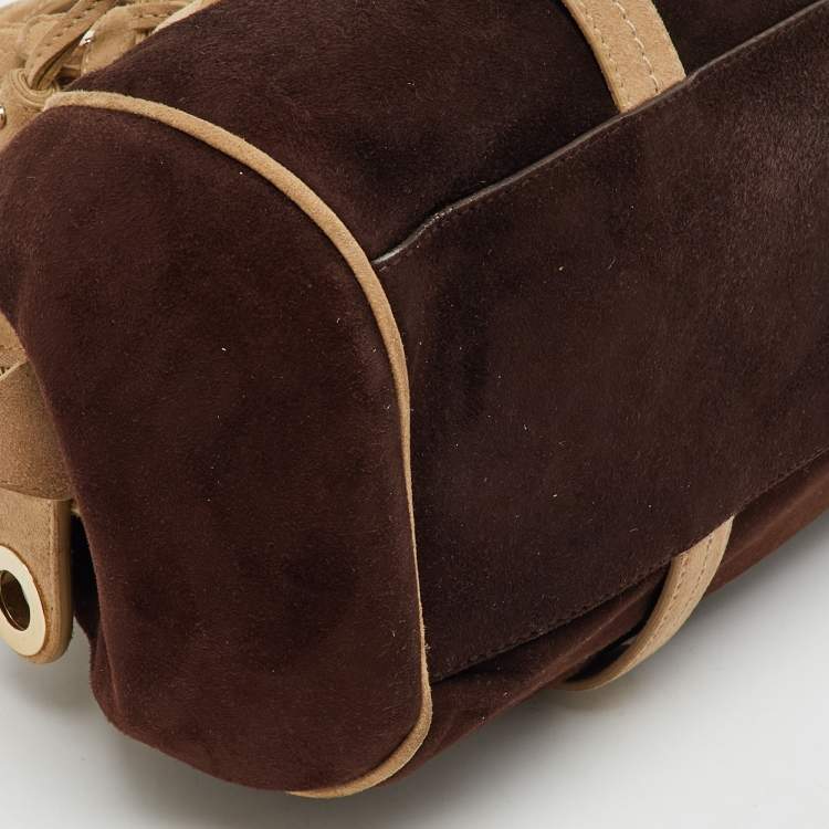 Pre Owned Bally Dark Brown/Beige Suede Tassel Frame Satchel