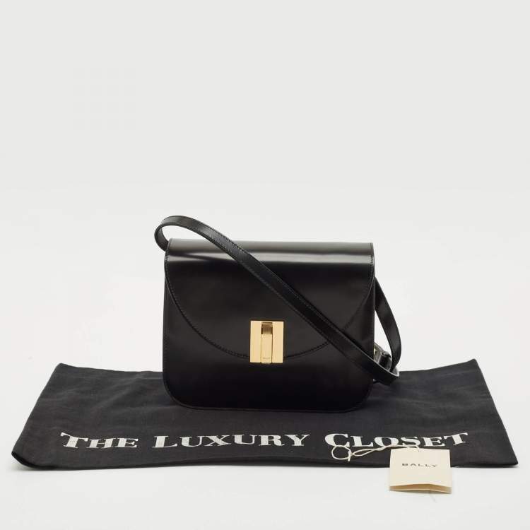 Pre Owned Bally Black Leather Ollam Flap Crossbody Bag