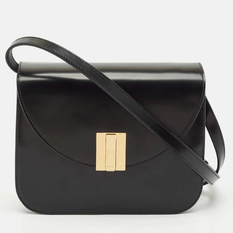 Pre Owned Bally Black Leather Ollam Flap Crossbody Bag