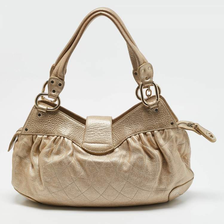 Pre Owned Bally Gold Quilted Leather Meg T Shoulder Bag