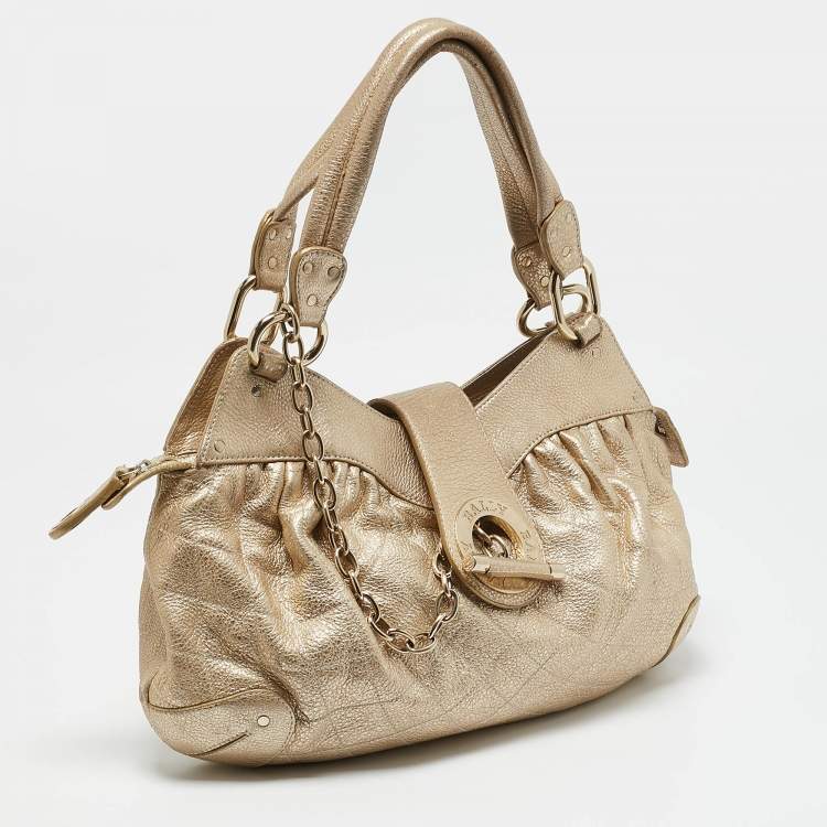 Pre Owned Bally Gold Quilted Leather Meg T Shoulder Bag