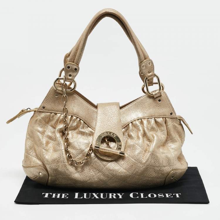 Pre Owned Bally Gold Quilted Leather Meg T Shoulder Bag