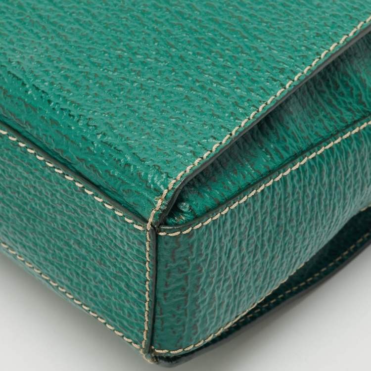Pre Owned Bally Green Grained Leather Flap Crossbody Bag