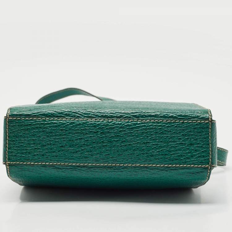 Pre Owned Bally Green Grained Leather Flap Crossbody Bag