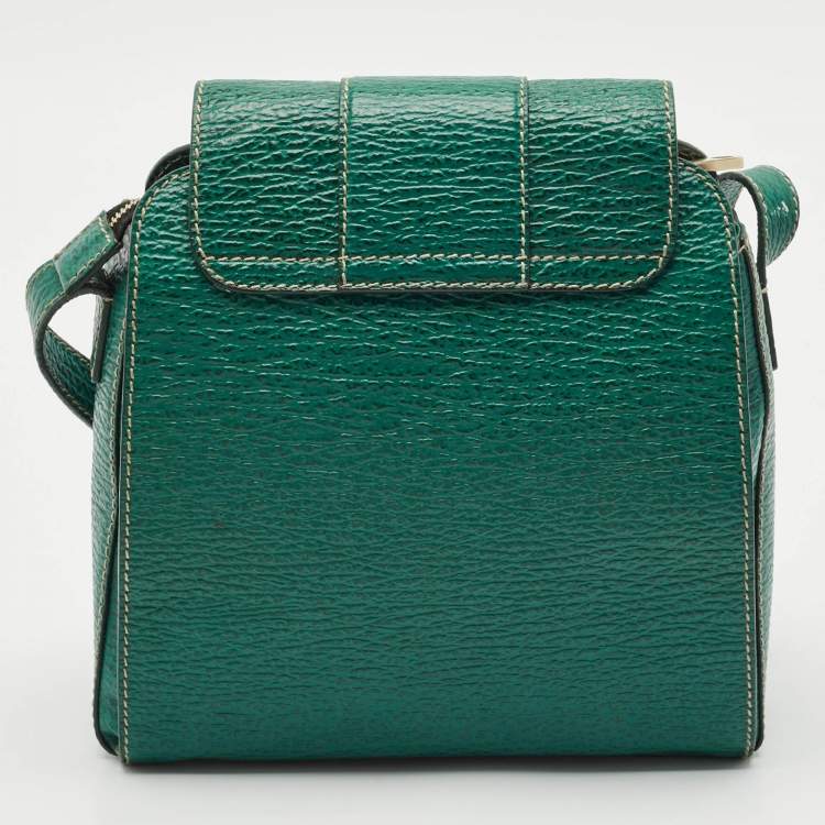 Pre Owned Bally Green Grained Leather Flap Crossbody Bag