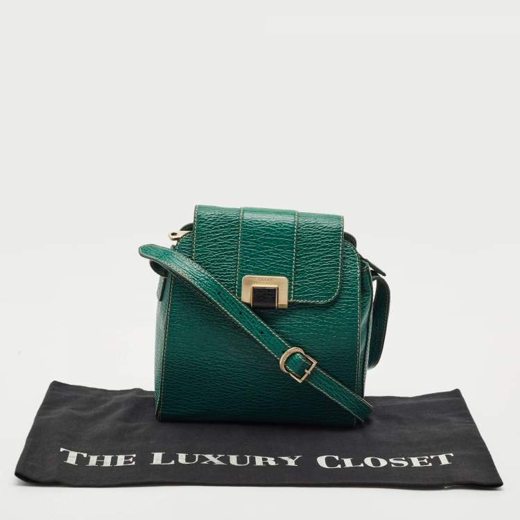 Pre Owned Bally Green Grained Leather Flap Crossbody Bag