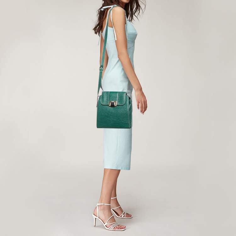 Pre Owned Bally Green Grained Leather Flap Crossbody Bag
