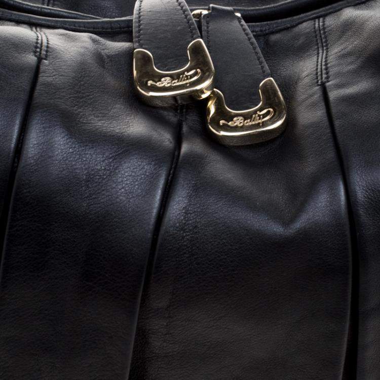Pre Owned Bally Black Pleated Leather Multi Zip Hobo