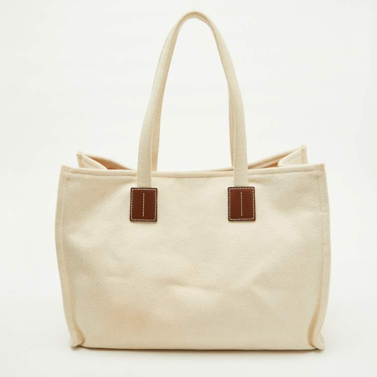 Pre Owned Bally Off Beige Canvas Crystalia Shopping Tote