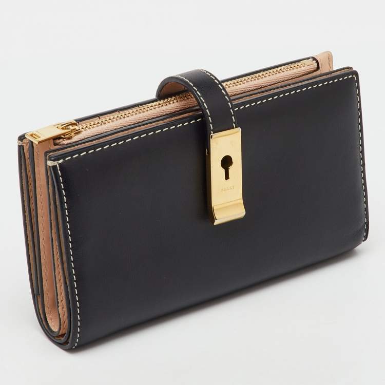 Pre Owned Bally Black Leather Amy  Zip Around French Wallet 