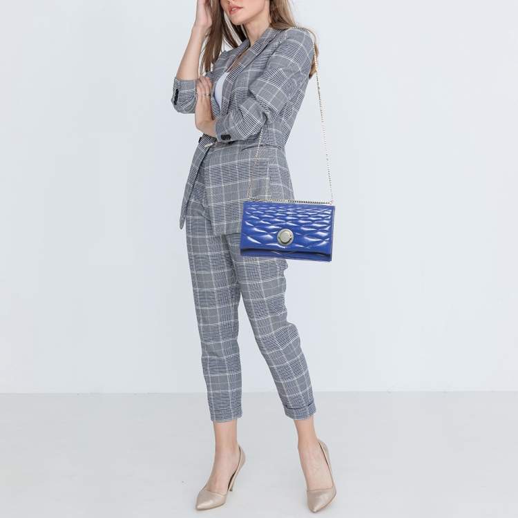 Pre Owned Bally Blue Quilted Leather Eclipse Chain Shoulder Bag