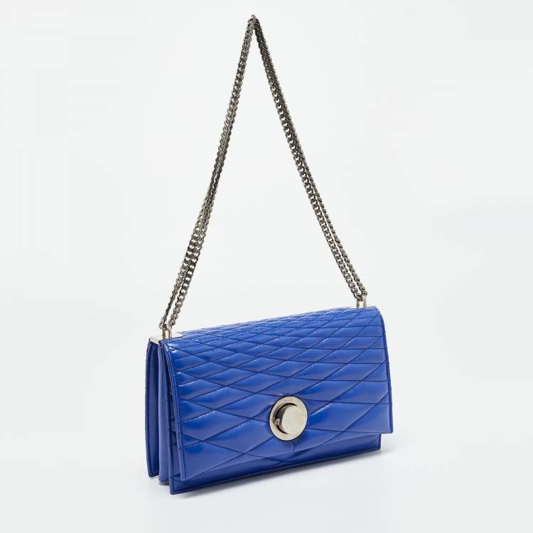 Pre Owned Bally Blue Quilted Leather Eclipse Chain Shoulder Bag
