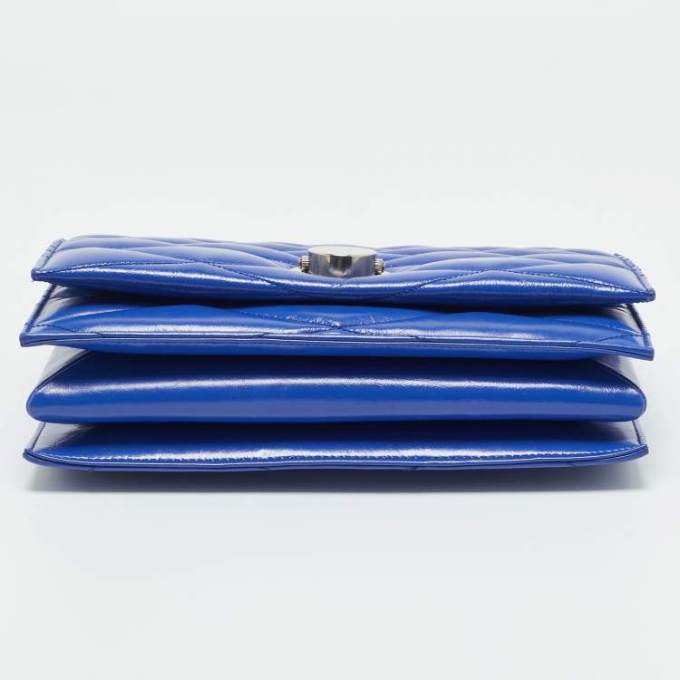 Pre Owned Bally Blue Quilted Leather Eclipse Chain Shoulder Bag