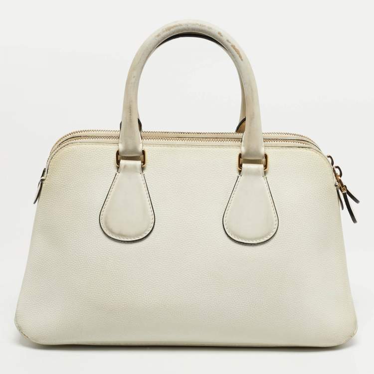 Pre Owned Bally White Leather Berekely Lip Print Bag