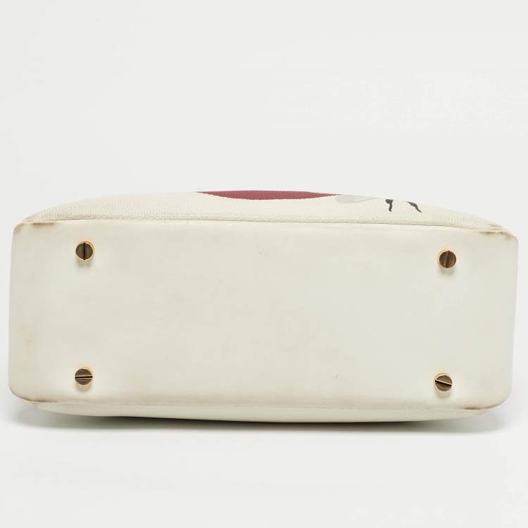 Pre Owned Bally White Leather Berekely Lip Print Bag