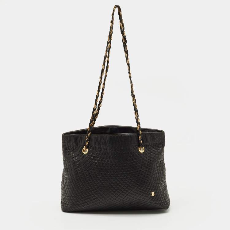 Pre Owned Bally Black Quilted Leather Chain Tote