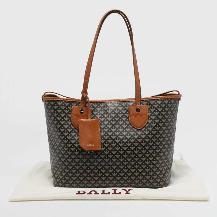 Pre Owned Bally Bernina Brown Printed Leather Tote