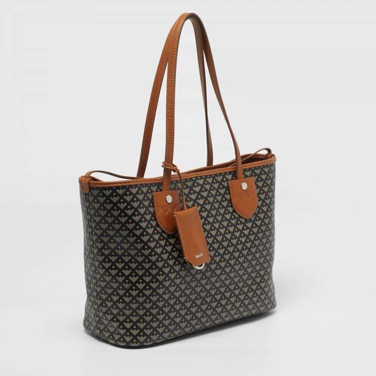 Pre Owned Bally Bernina Brown Printed Leather Tote