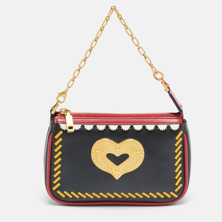 Pre Owned Bally Swiss Heart Black/Red Leather Pochette