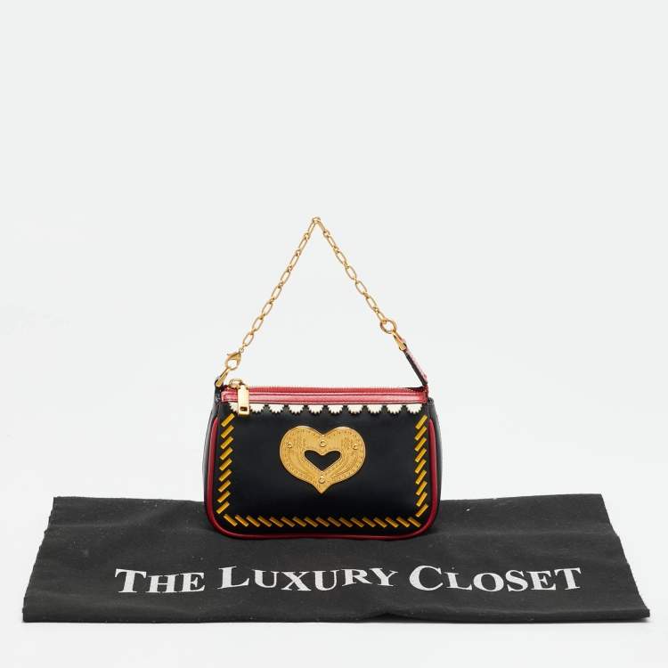 Pre Owned Bally Swiss Heart Black/Red Leather Pochette