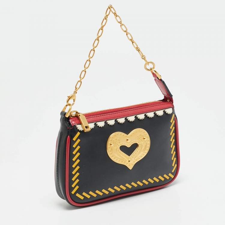 Pre Owned Bally Swiss Heart Black/Red Leather Pochette