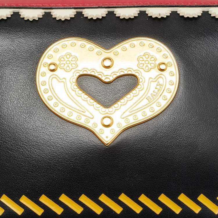 Pre Owned Bally Swiss Heart Black/Red Leather Pochette