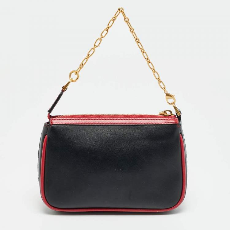 Pre Owned Bally Swiss Heart Black/Red Leather Pochette