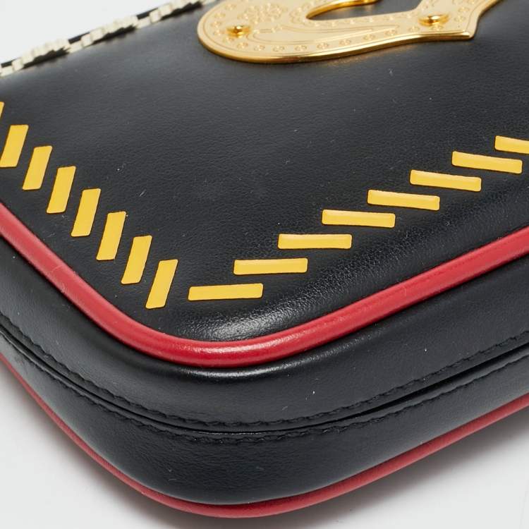 Pre Owned Bally Swiss Heart Black/Red Leather Pochette