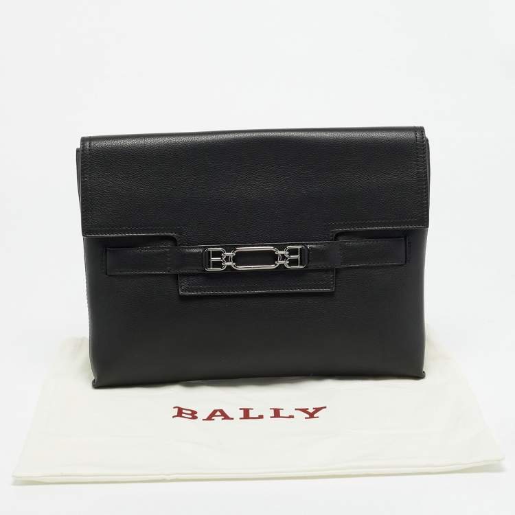 Pre Owned Bally Code Black Leather Flap Clutch