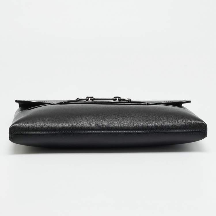 Pre Owned Bally Code Black Leather Flap Clutch