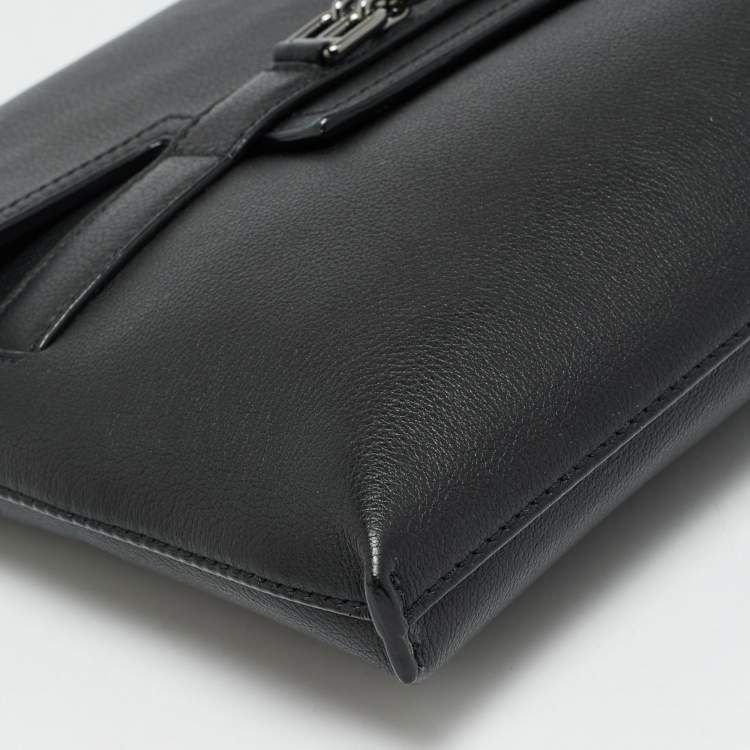 Pre Owned Bally Code Black Leather Flap Clutch