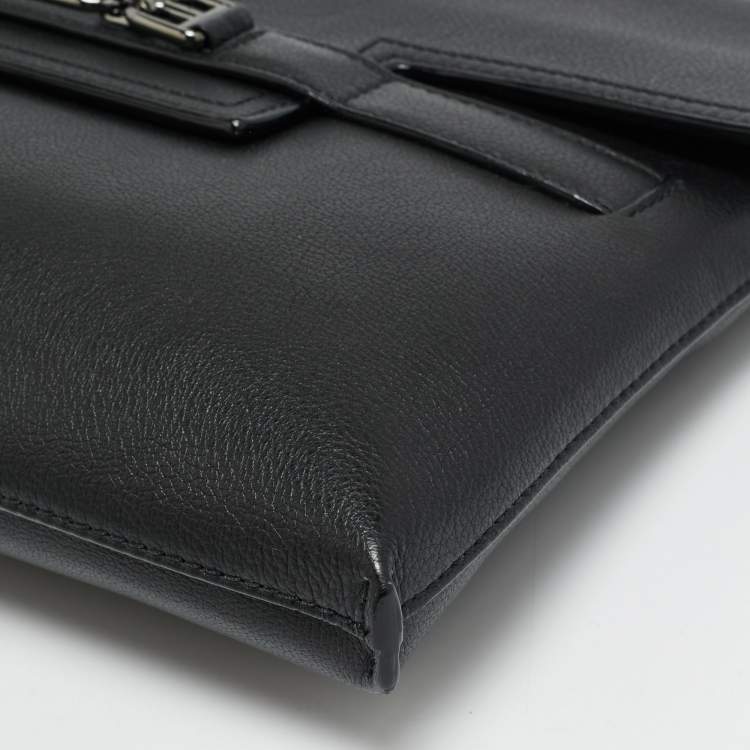 Pre Owned Bally Code Black Leather Flap Clutch