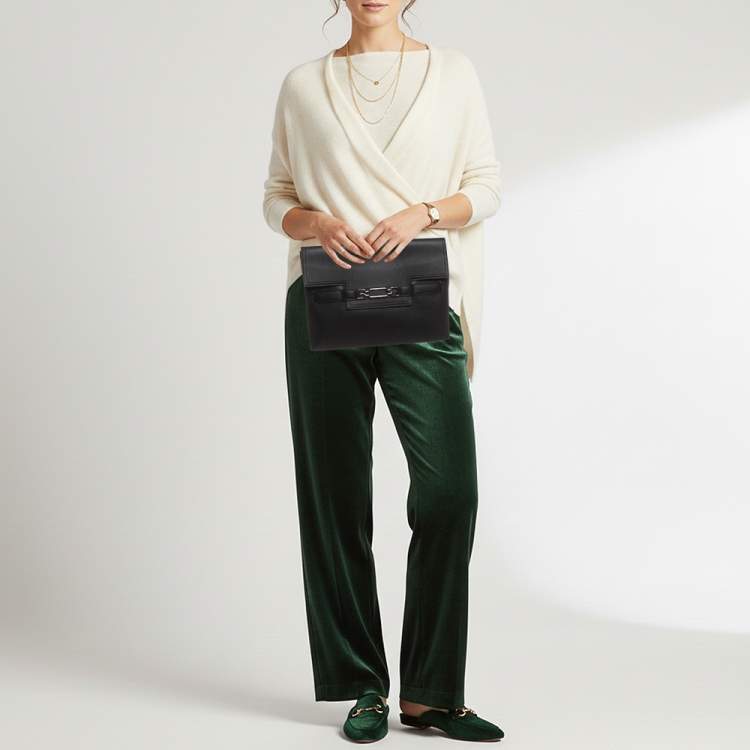 Pre Owned Bally Code Black Leather Flap Clutch