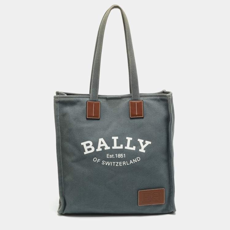 Pre Owned Bally Crystalia Blue/Brown Canvas and Leather Tote