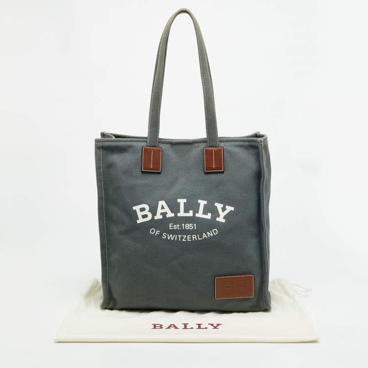 Pre Owned Bally Crystalia Blue/Brown Canvas and Leather Tote
