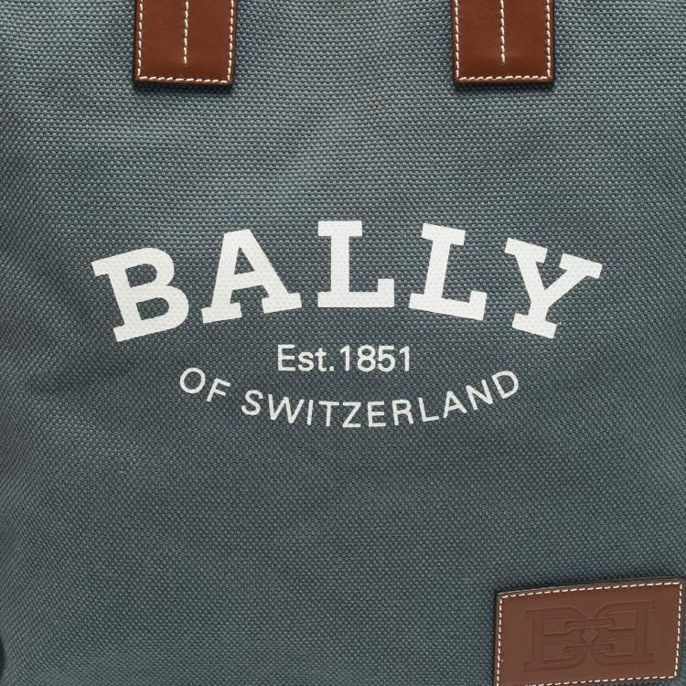 Pre Owned Bally Crystalia Blue/Brown Canvas and Leather Tote