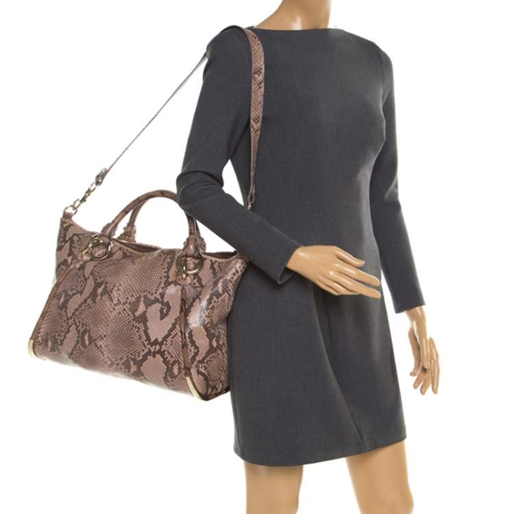 Pre Owned Bally Beige Python Top Handle Bag