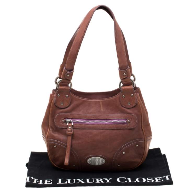 Pre Owned Bally Tan Leather Zippered Pocket Hobo