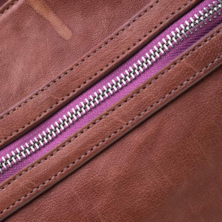 Pre Owned Bally Tan Leather Zippered Pocket Hobo