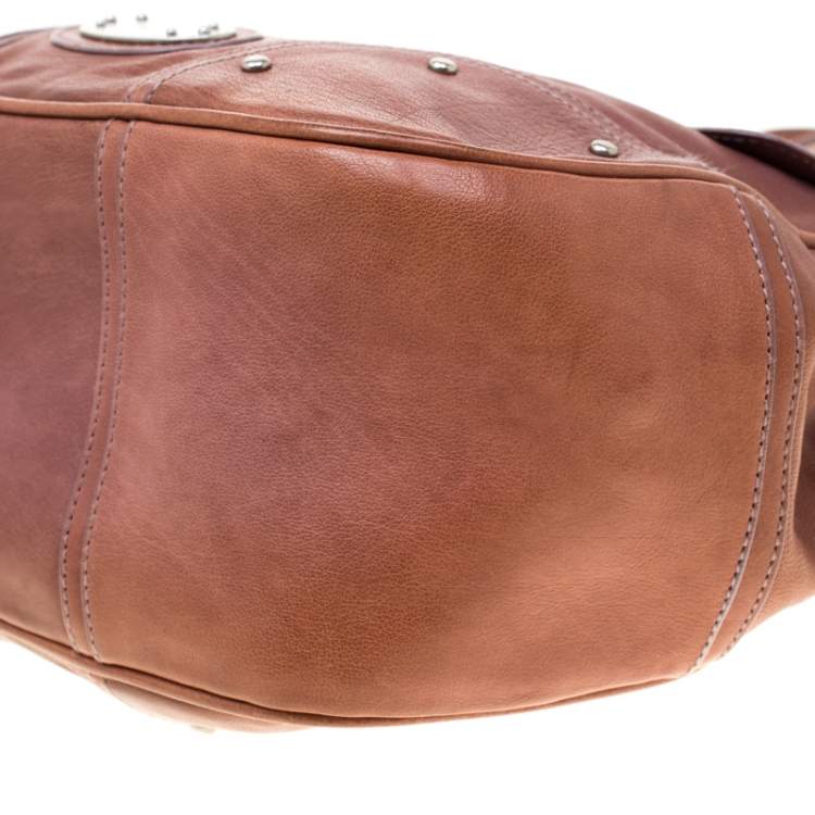 Pre Owned Bally Tan Leather Zippered Pocket Hobo