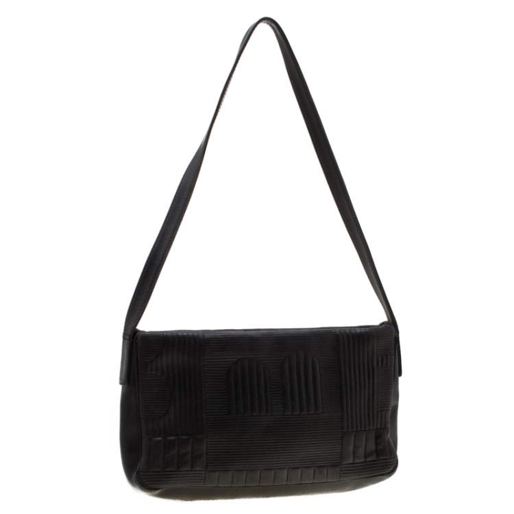 Pre Owned Bally Black Branchville Embossed Leather Shoulder Bag