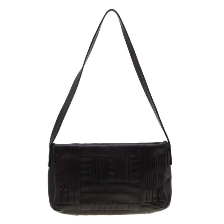 Pre Owned Bally Black Branchville Embossed Leather Shoulder Bag