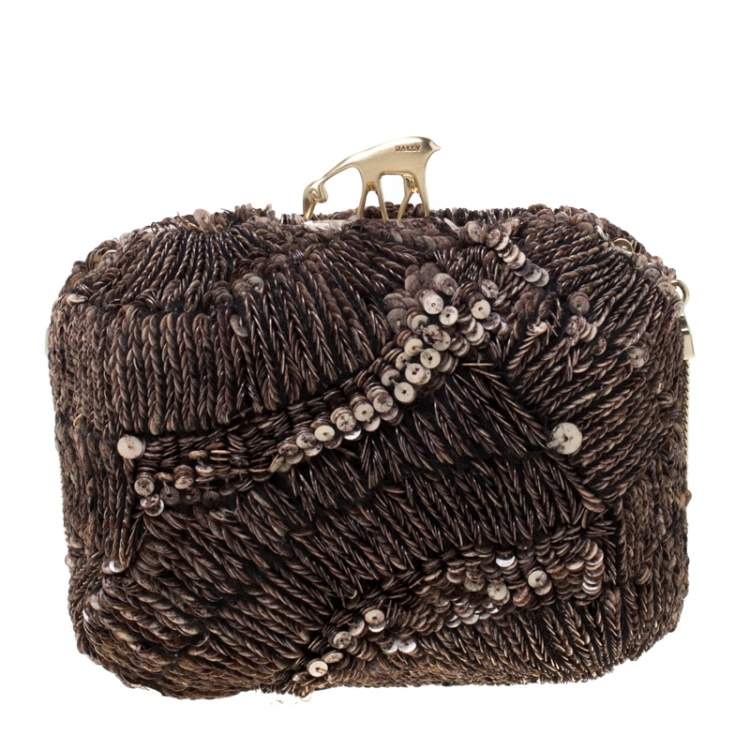 Pre Owned Bally Brown Sequins Embellished Clutch Bag