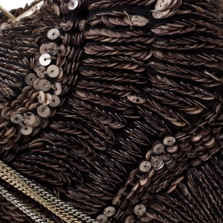 Pre Owned Bally Brown Sequins Embellished Clutch Bag