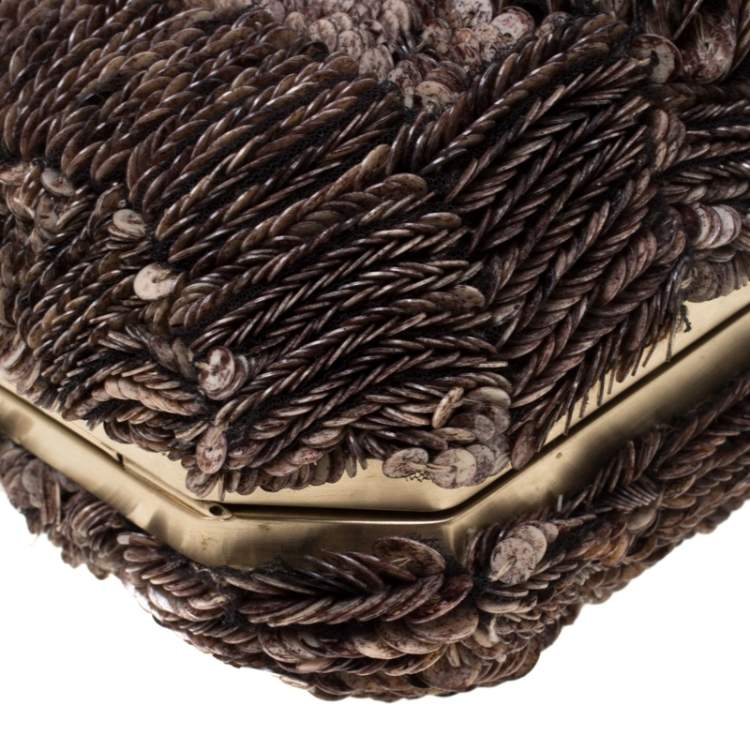 Pre Owned Bally Brown Sequins Embellished Clutch Bag
