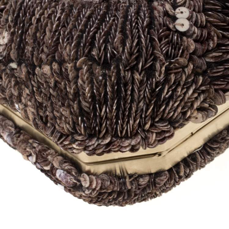 Pre Owned Bally Brown Sequins Embellished Clutch Bag