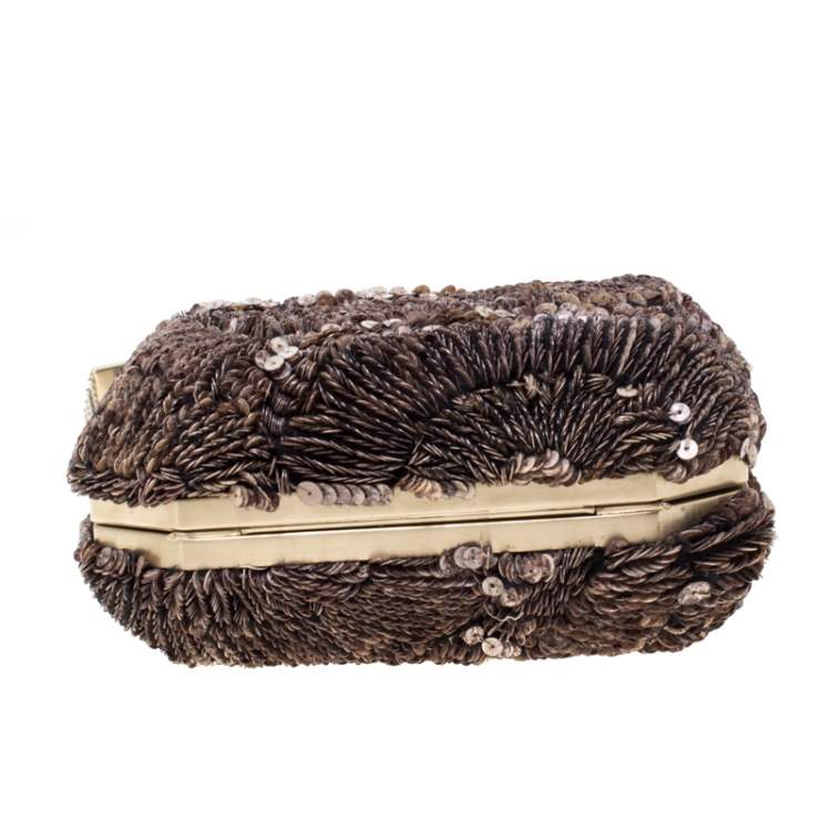 Pre Owned Bally Brown Sequins Embellished Clutch Bag