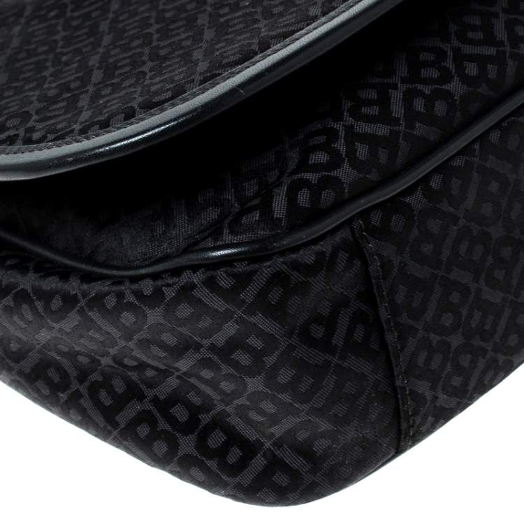 Pre Owned Bally Black Monogram Canvas and Leather Flap Shoulder Bag